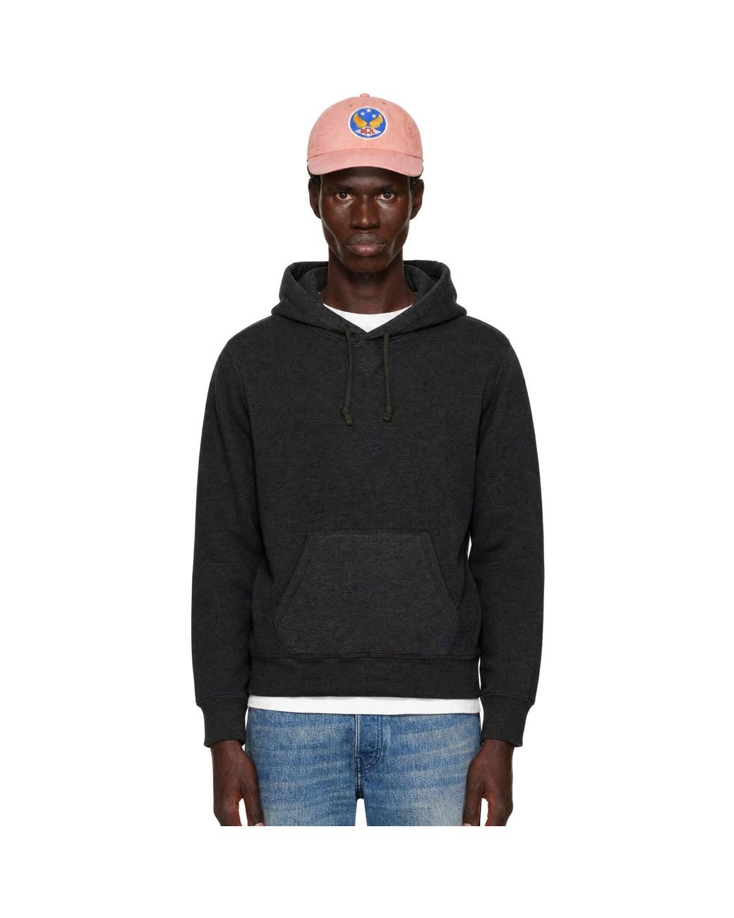 RRL Black French Terry Hoodie for men