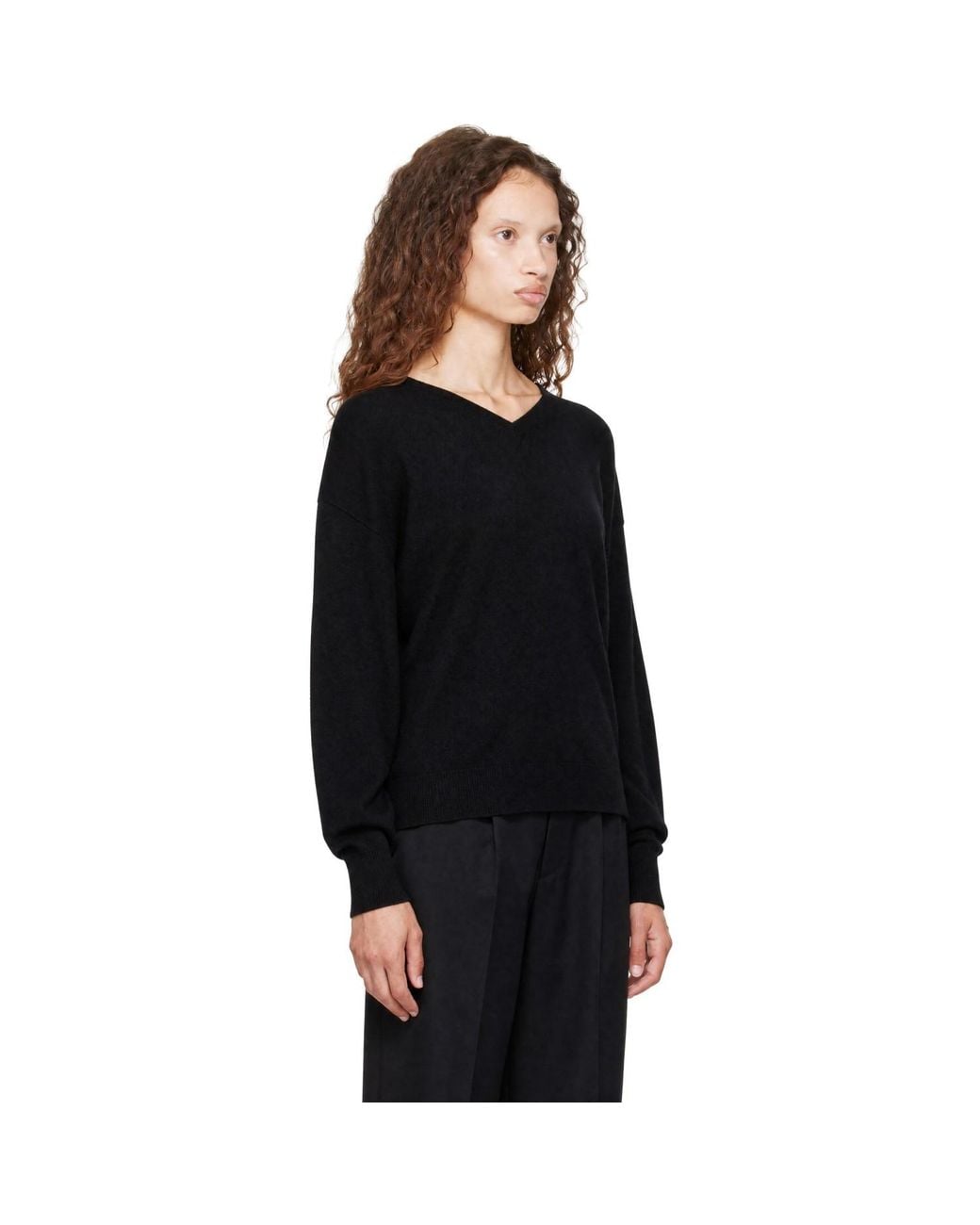 Ssstein Black Pure Cashmere Knit V-Neck Sweater
