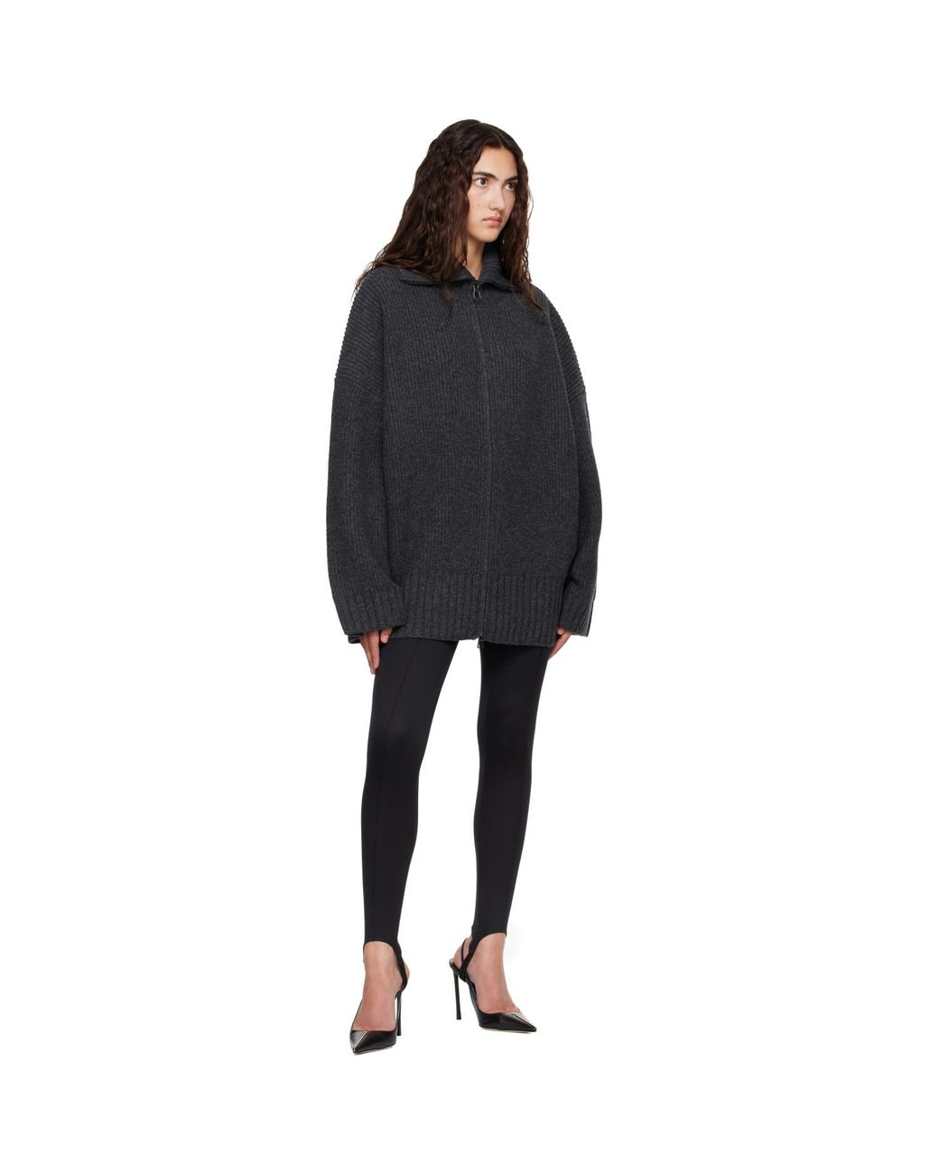Frankie Shop Black Veda Oversized Zip-Up Cardigan