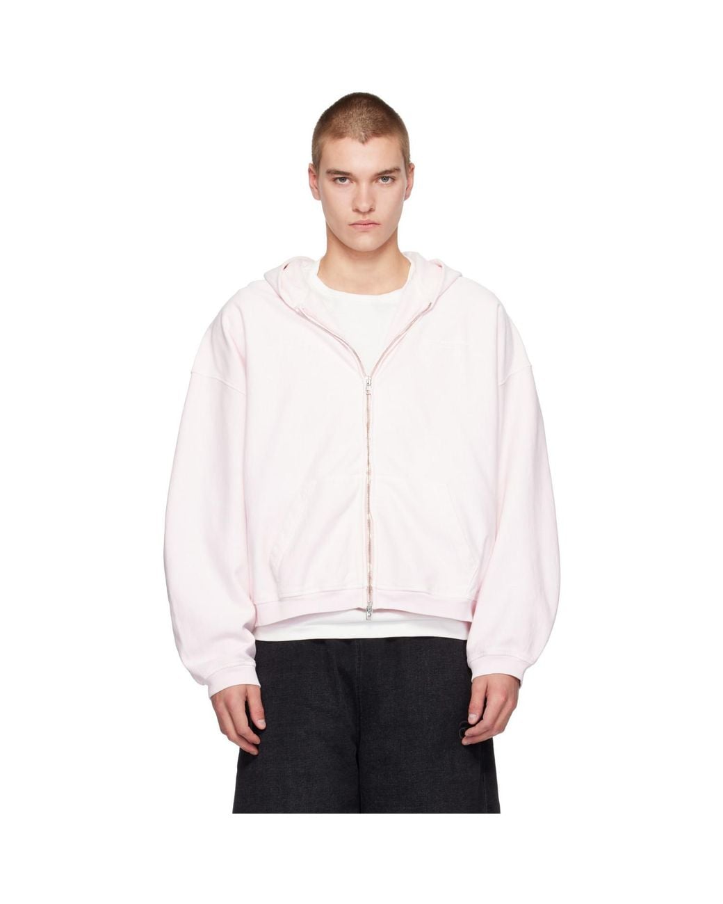 Alexander Wang White Logo Print Oversized Zip-Up Hoodie for men