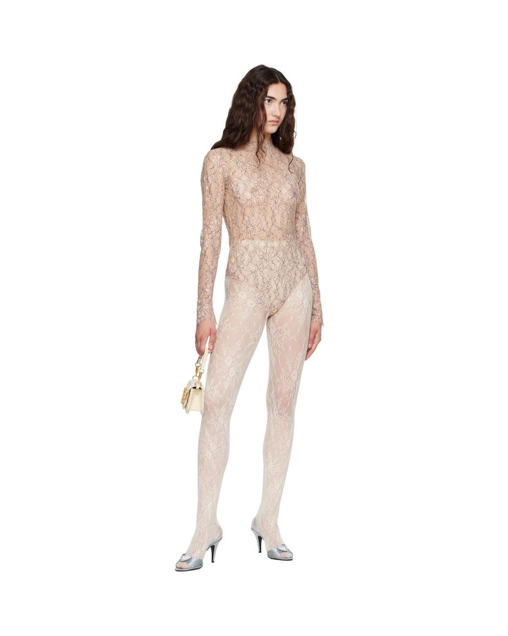 Valentino Brown Floral Lace Bodysuit