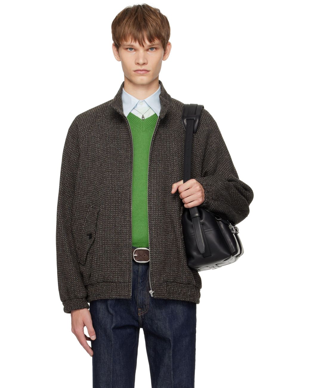 AURALEE Alpaca Wool Silk Tweed Zip Blouson Jacket in Black for Men