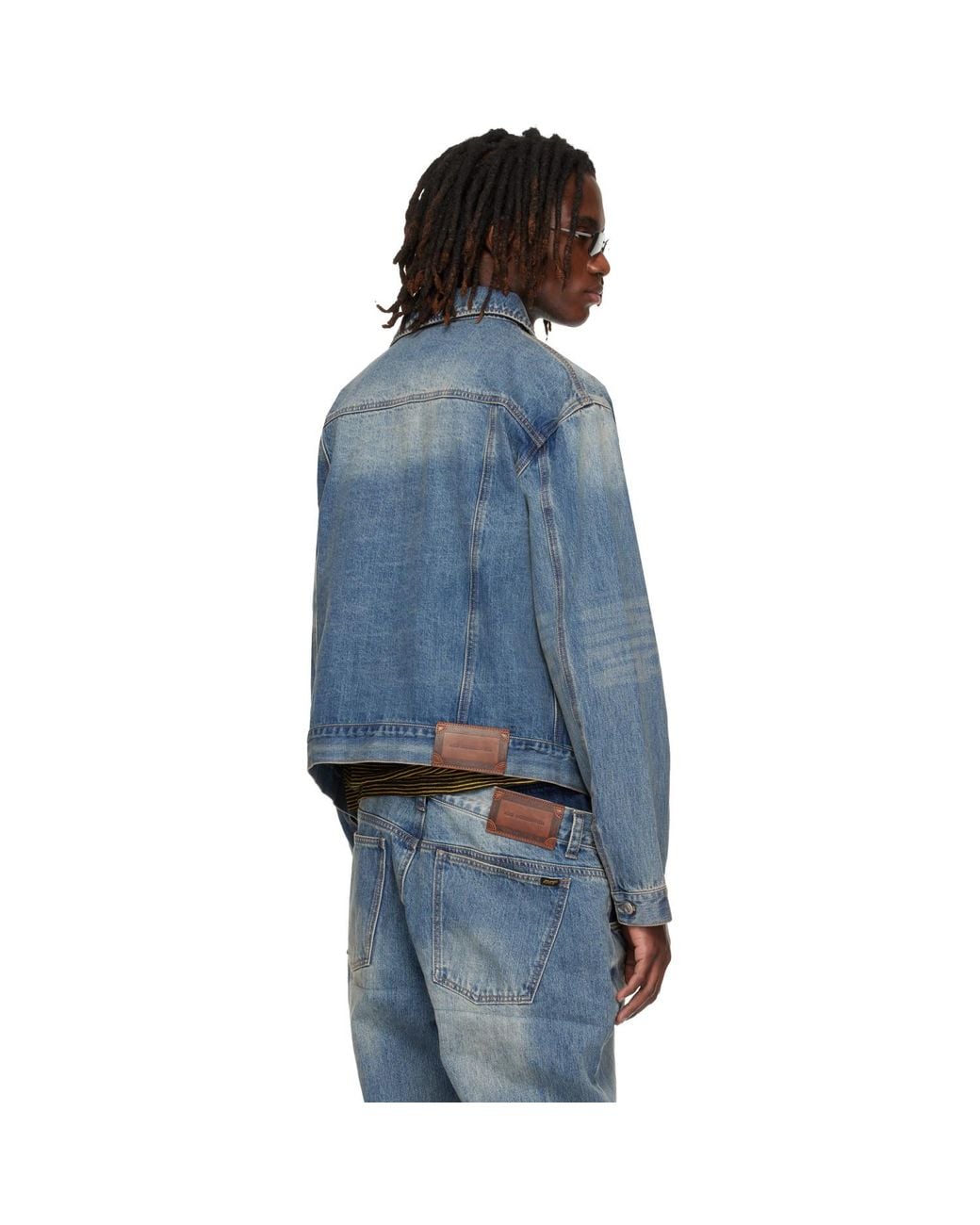 ANDERSSON BELL Blue Asymmetric Layered Denim Jacket for men