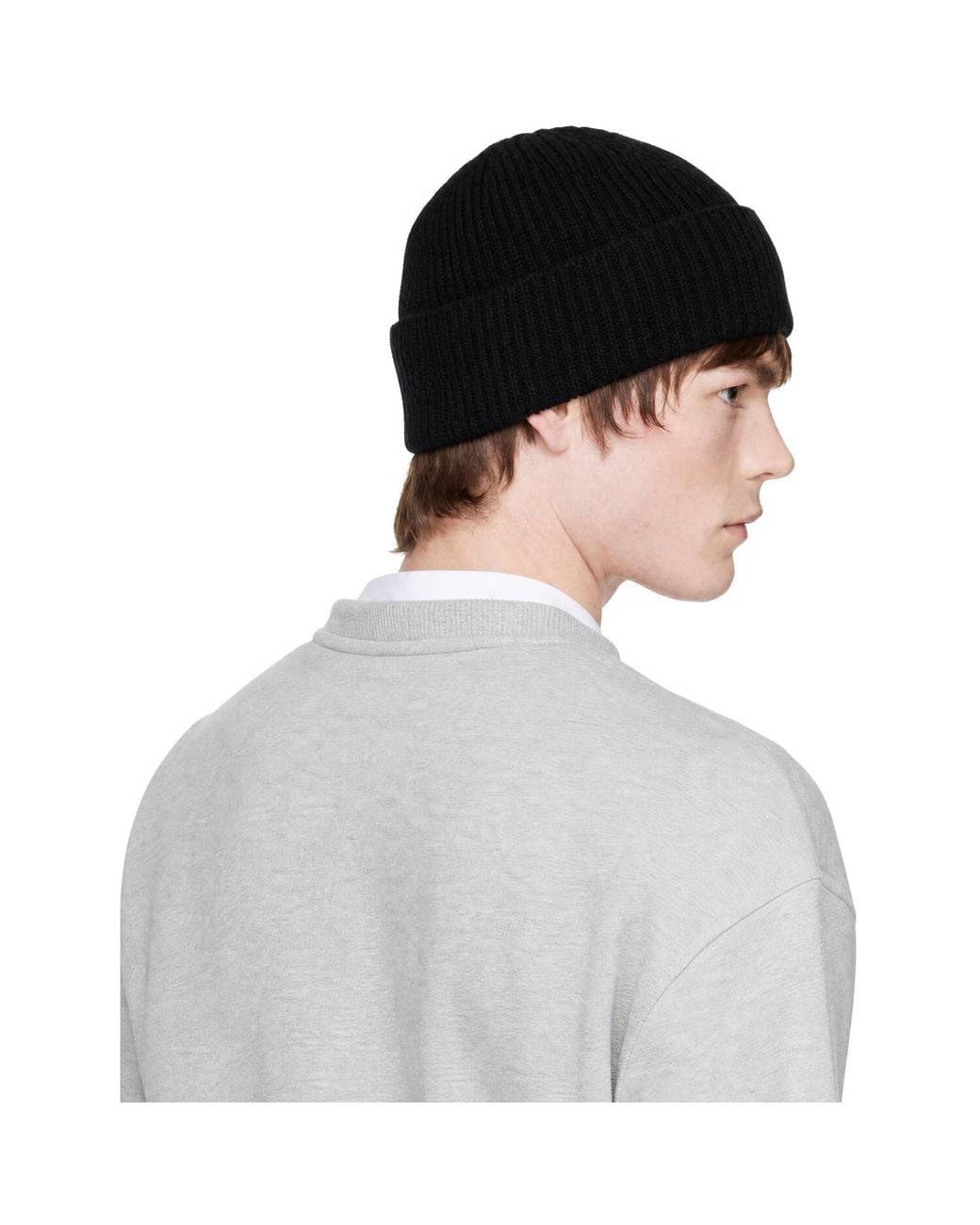 AMI Black Wool Ami De Coeur Beanie for men