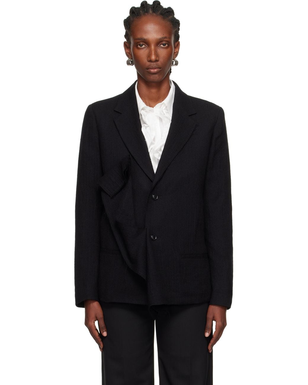 Y's Yohji Yamamoto ブラック O-Left フロント ドレープ テーラード