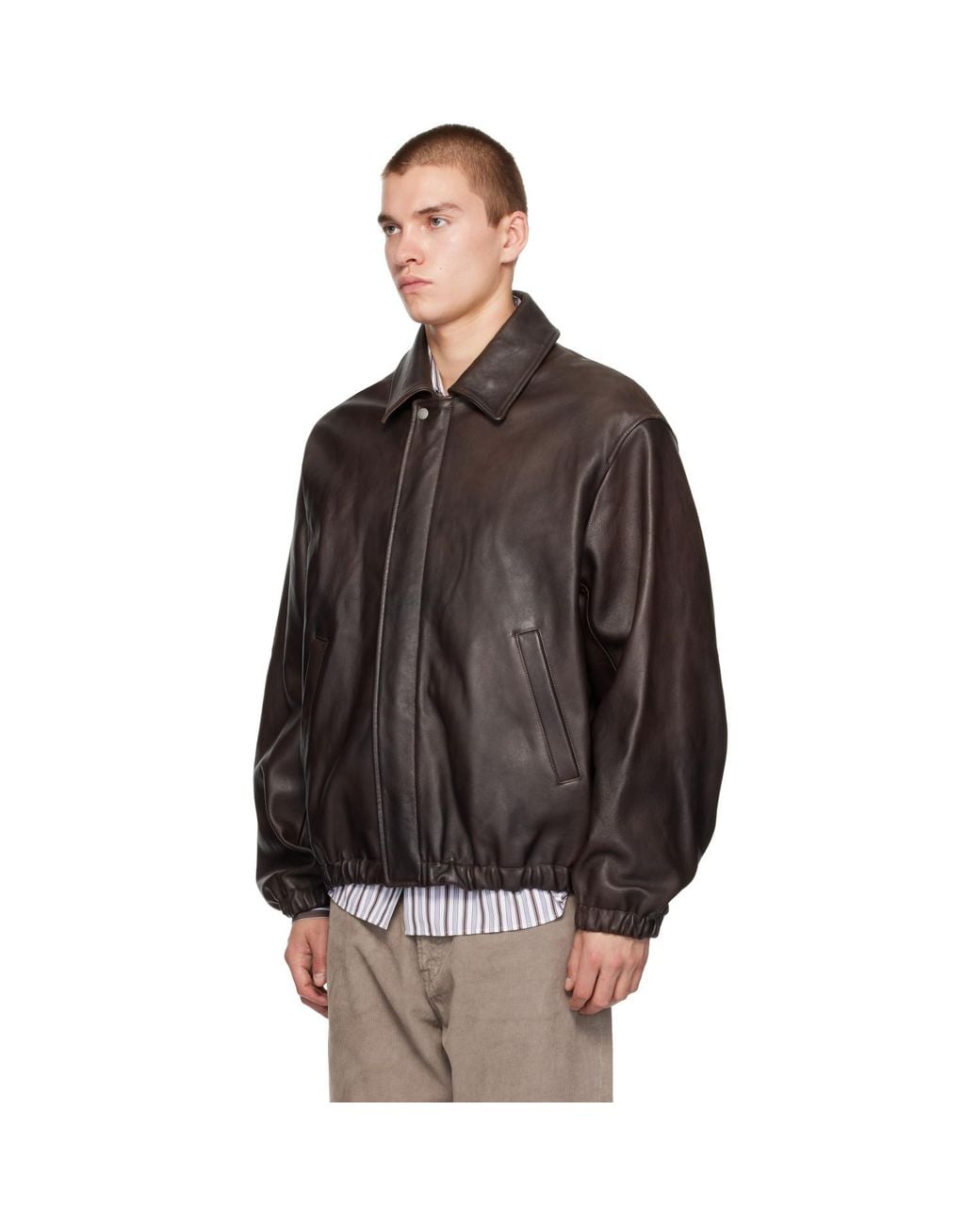 Ssstein Brown Sheep Leather Zip Short Jacket for men