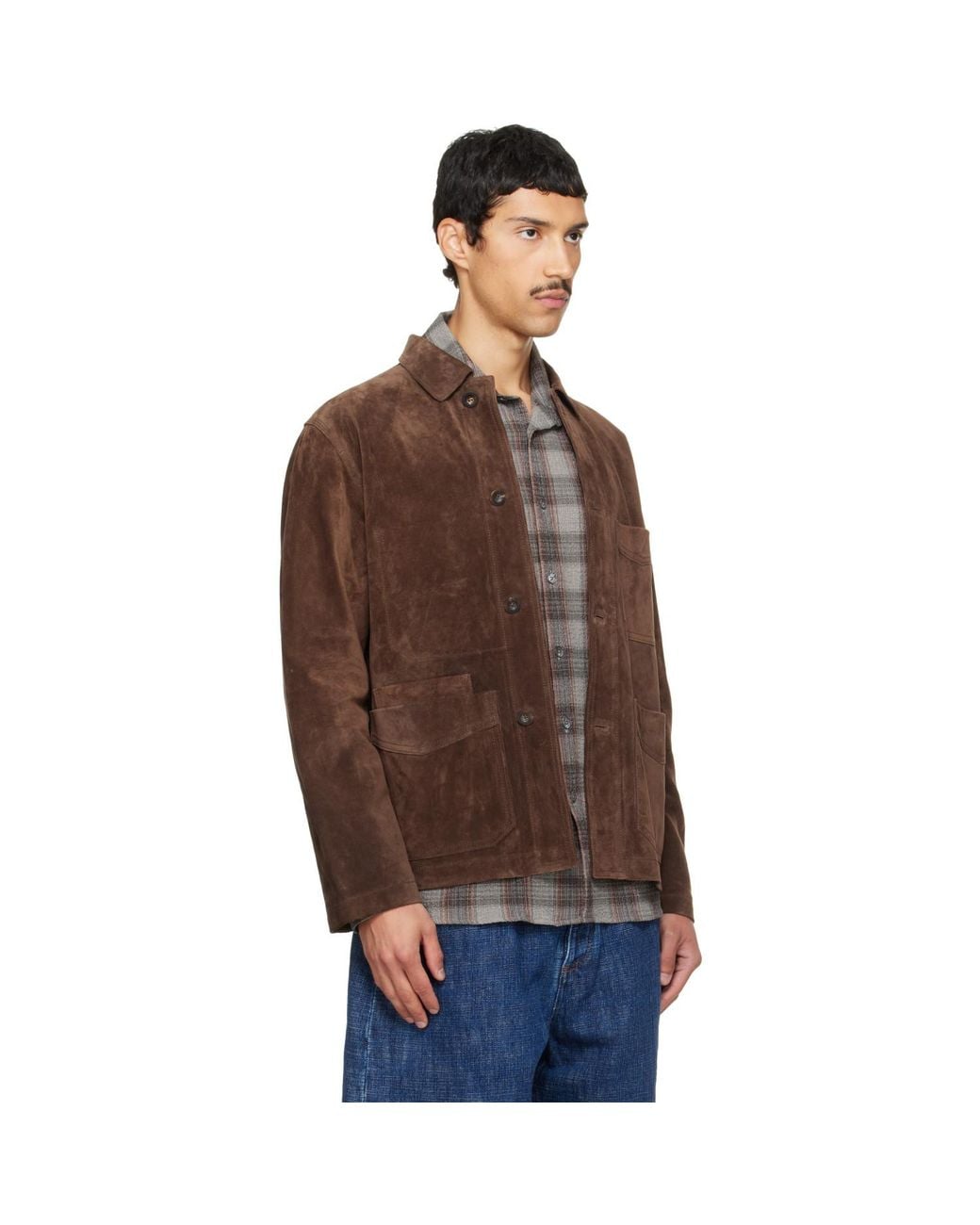 Drake's Brown Heavyweight Five-Pocket Chore Suede Jacket for men