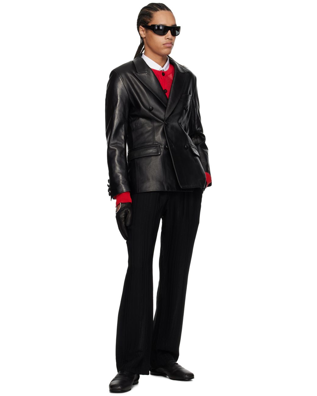 レザージャケット・コート Double-Breasted Leather Blazer Ernest W. Baker Double Breasted Leather Blazer in Black for
