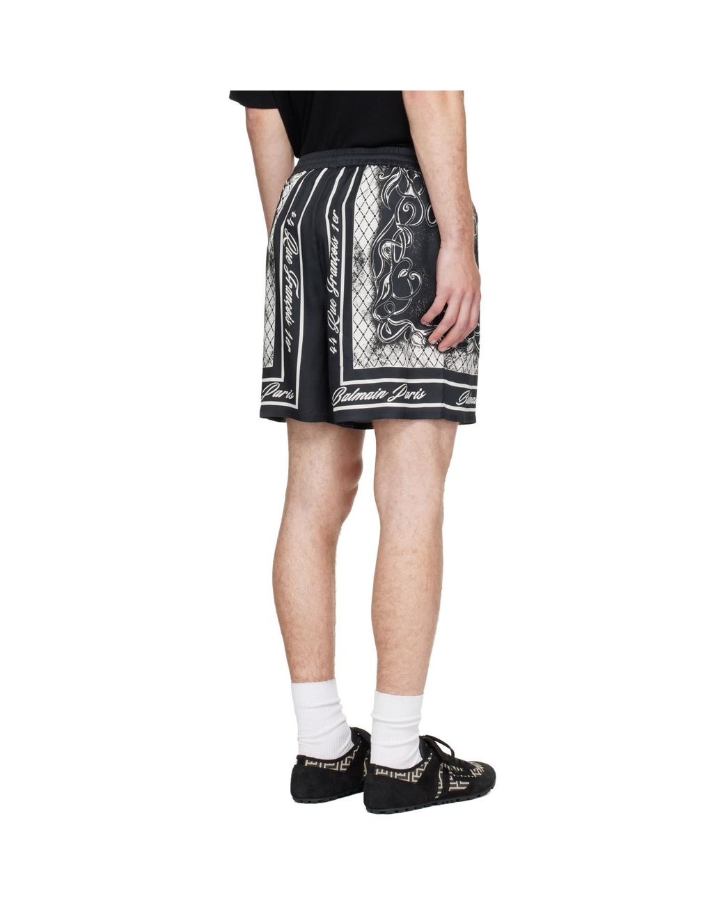 Balmain Black Printed Foulard Pyjama Shorts for men