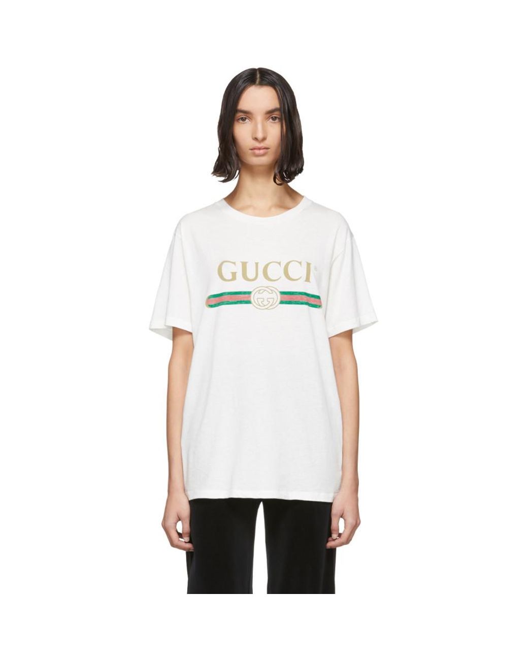 Gucci Cotton White Vintage Logo T-shirt - Lyst