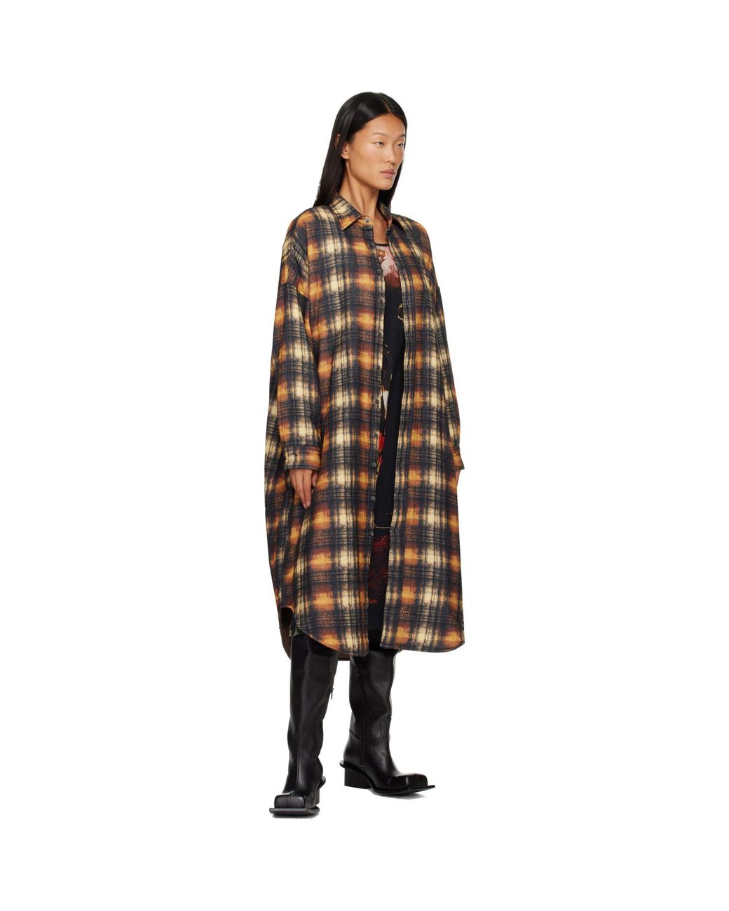 R13 Brown Khaki & Padded Jumbo Shirt Midi Dress