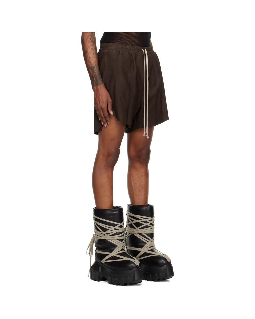 Rick Owens Brown Rick S Boxers Leather Shorts for men