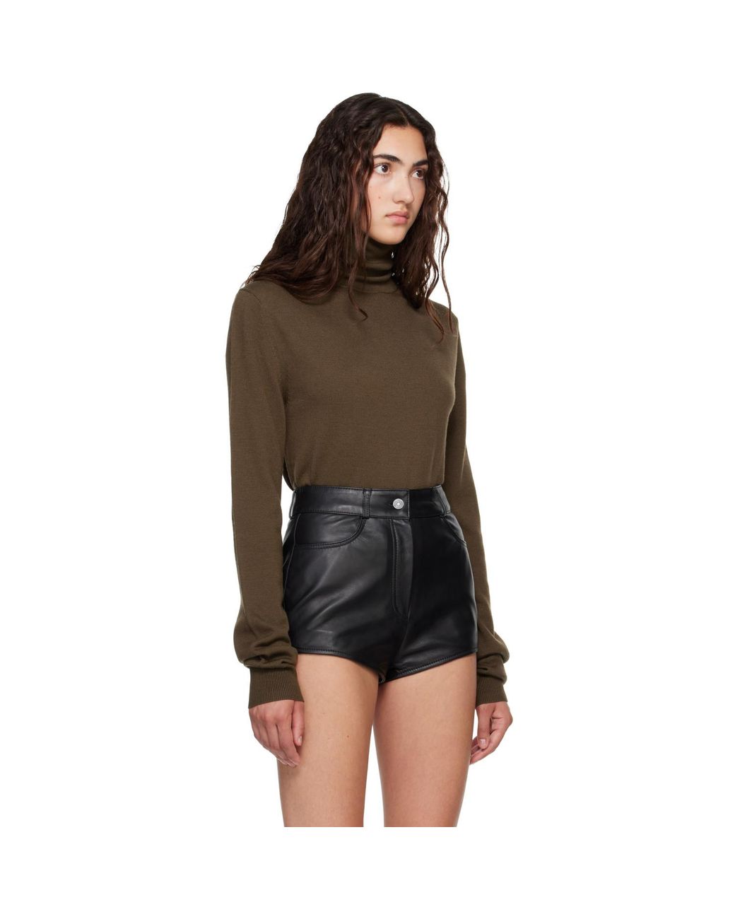 Frankie Shop Black Khaki Eve Thin Turtleneck Sweater