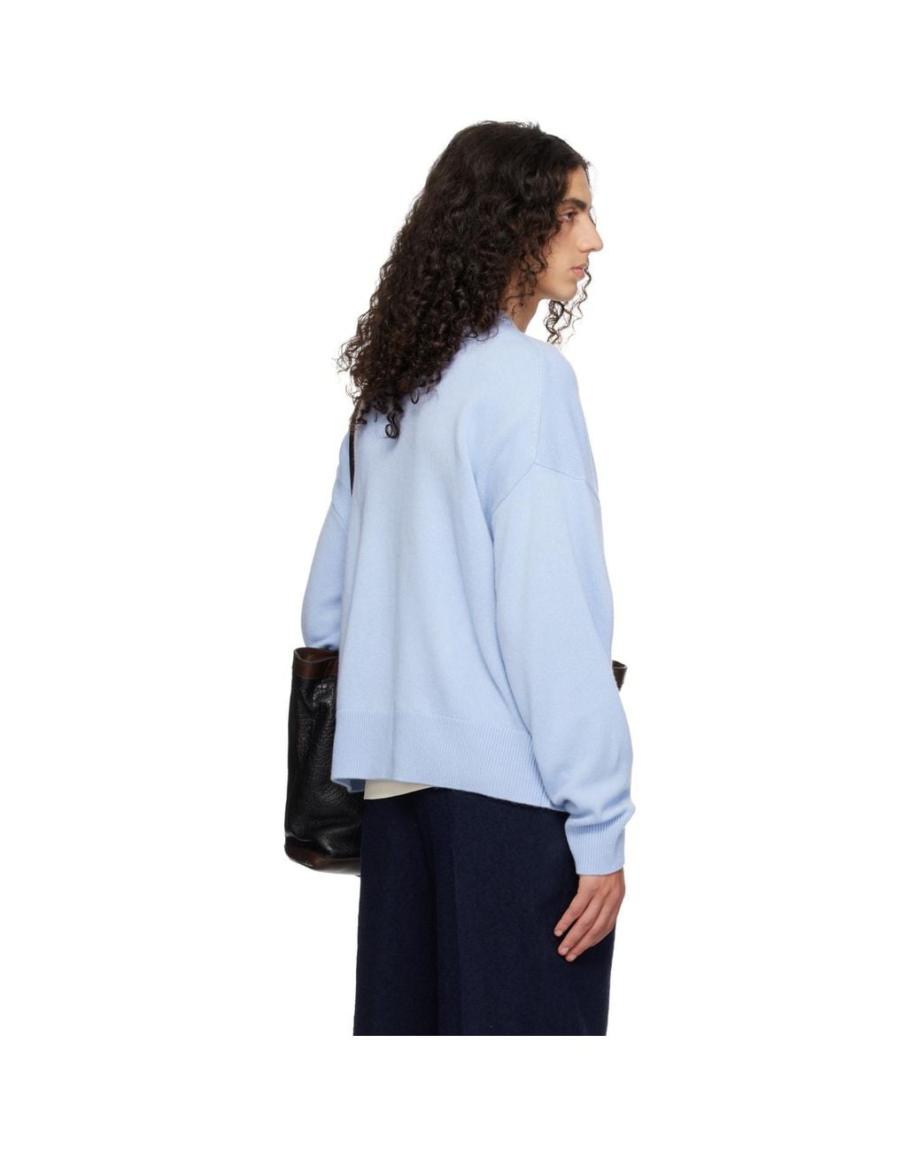 YACAIA Blue Y-0008 Oversized Merino Cashmere Sweater for men