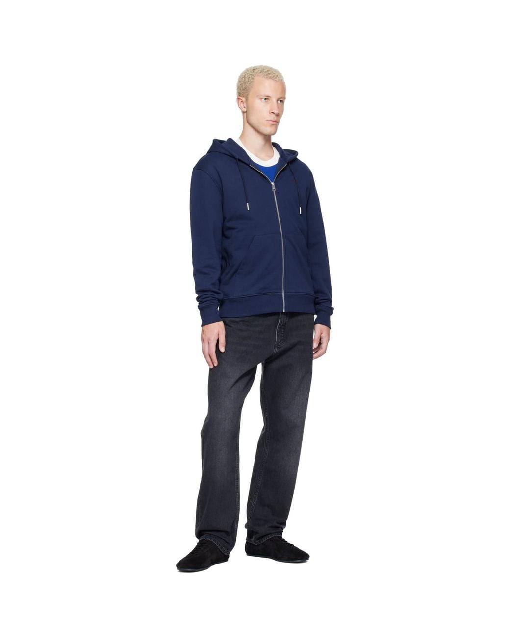 AMI Blue Zipped Cotton Ami De Coeur Hoodie for men