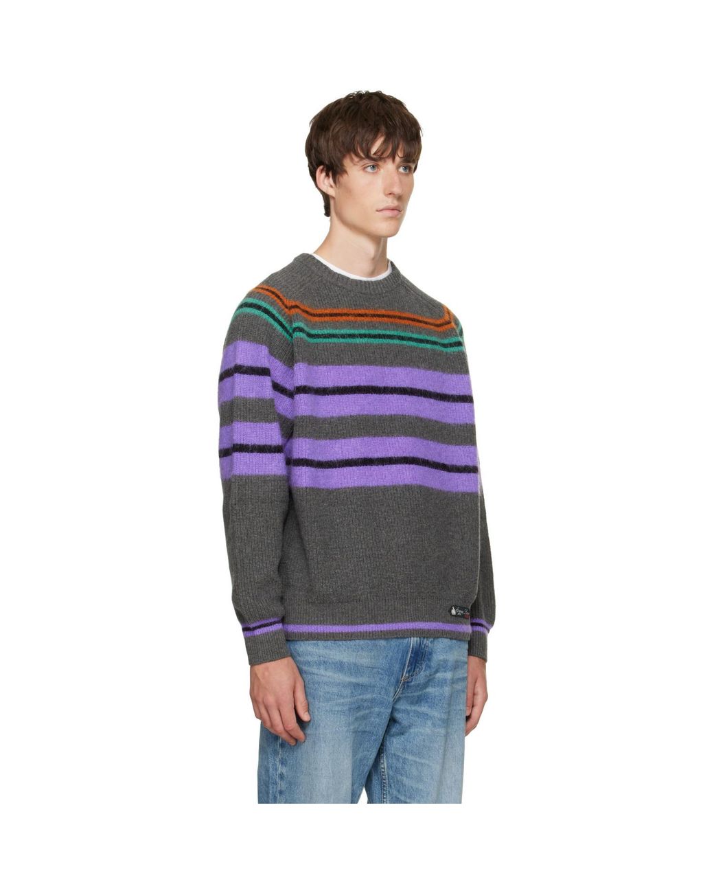 Lanvin Gray Wool & Cashmere Striped Sweater for men