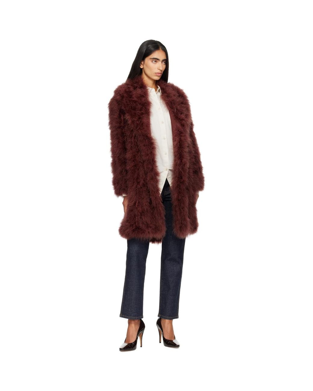 Yves Salomon Red Feather Coat