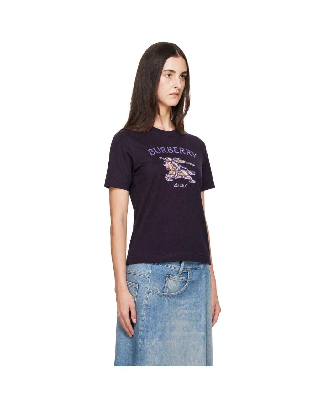 Burberry Blue Knight Check Cotton T-Shirt