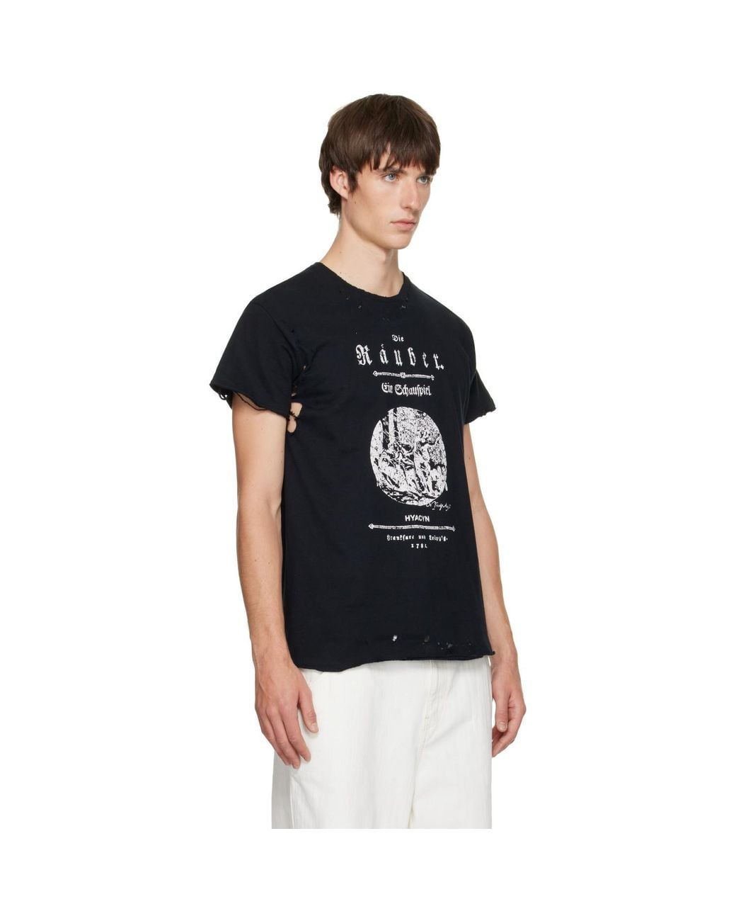 HYACYN Black Distressed Safety Pin T-Shirt for men