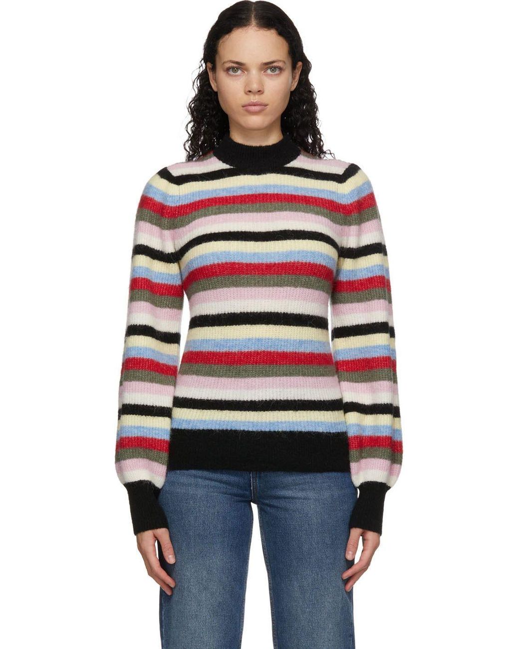 Ganni Lor Woolalpaca Striped Sweater in Black | Lyst