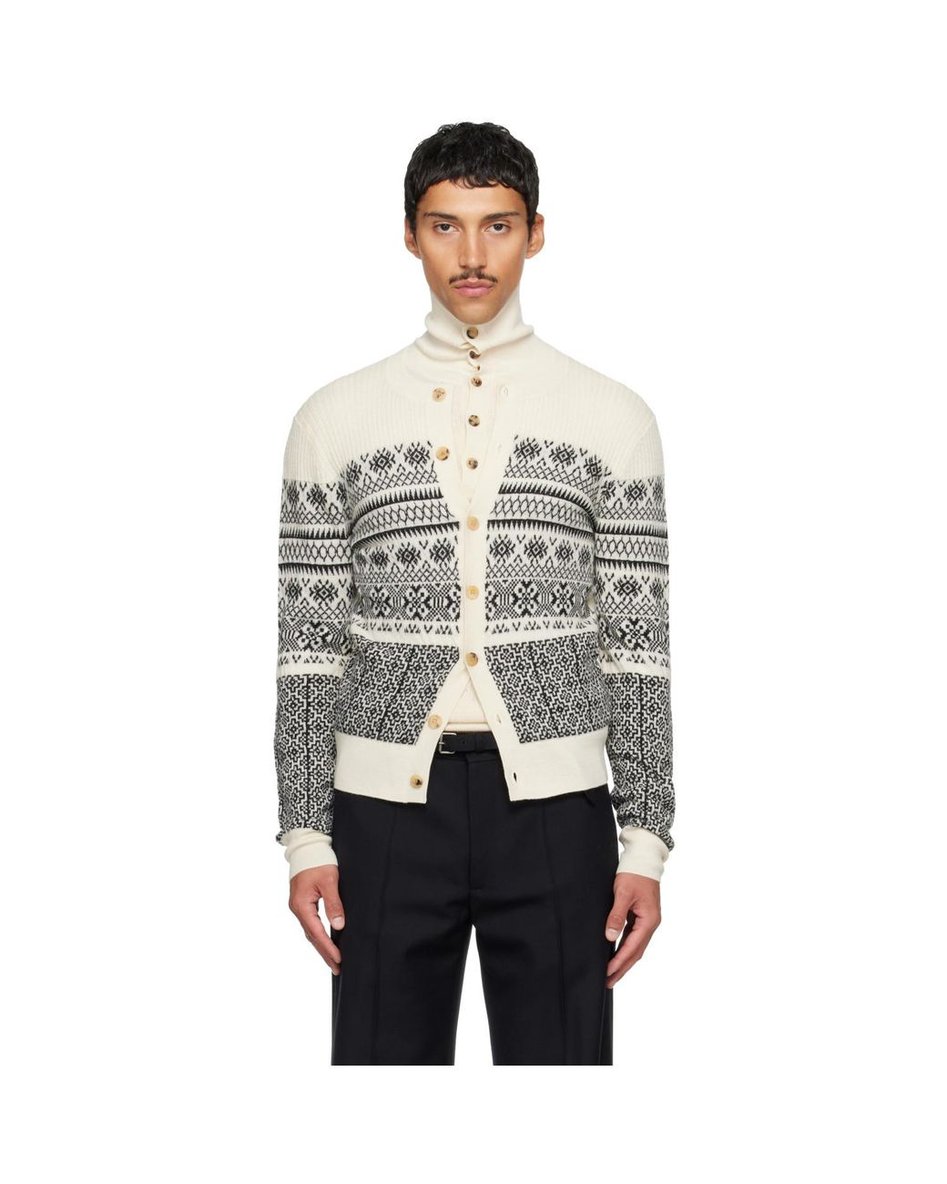 Dries Van Noten Gray Off- Jacquard Wool Cardigan for men