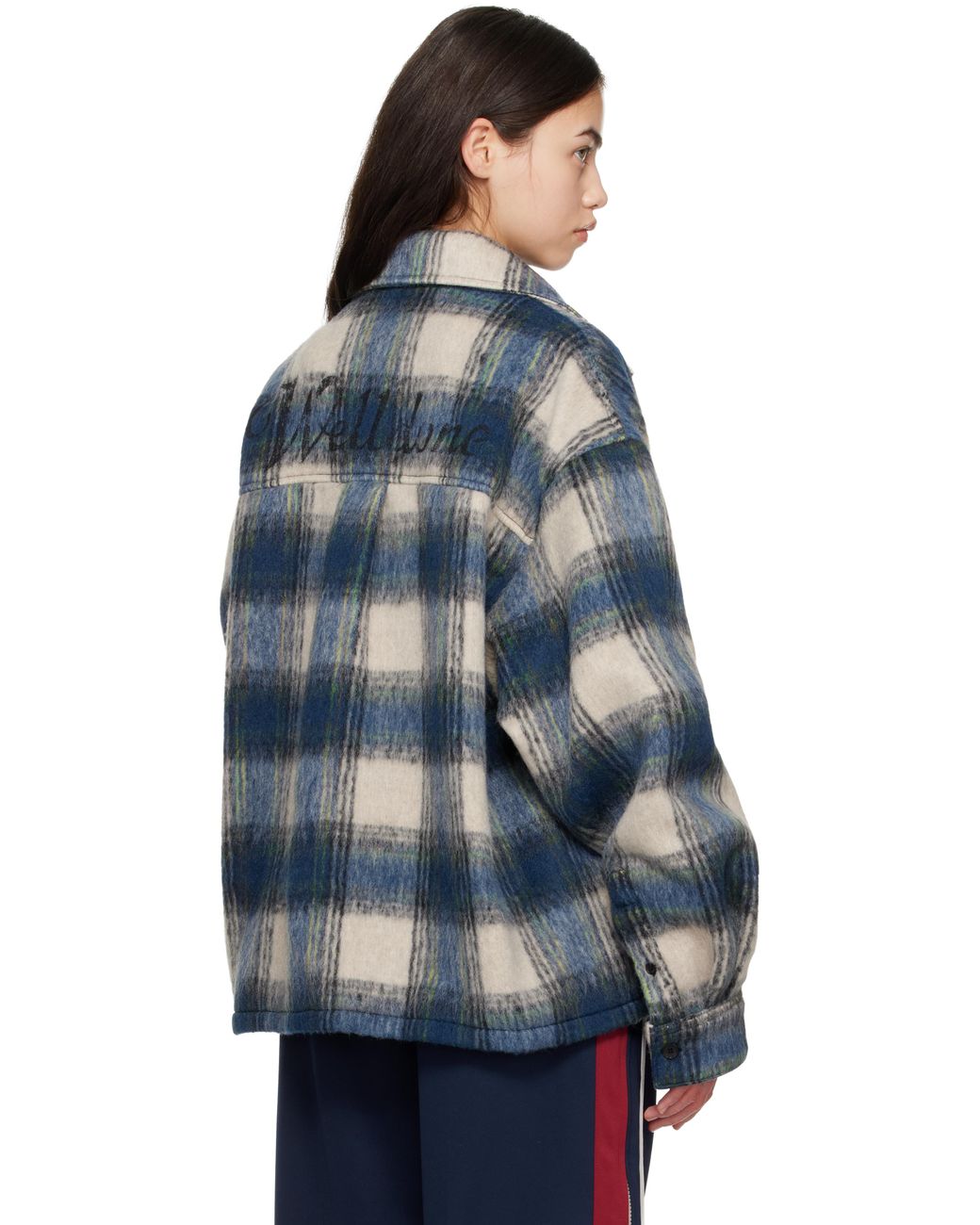 we11done Script Logo Check Shirt Jacket in Blue | Lyst
