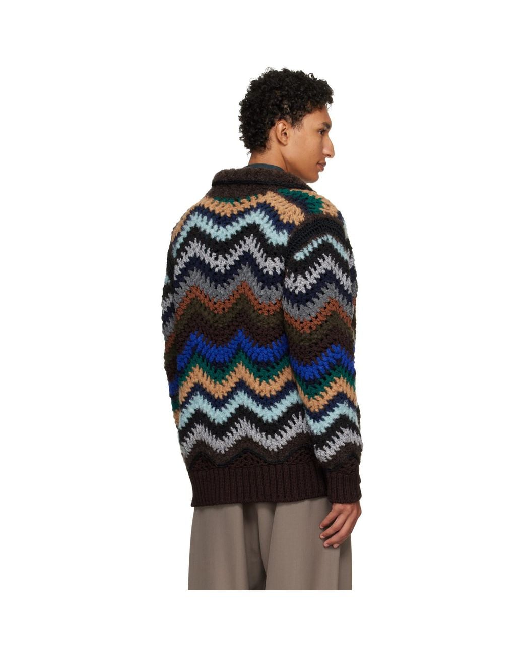 Sacai Black Mix Crochet Knit Blouson Jacket for men