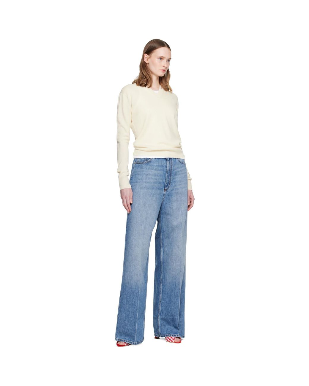 Stella McCartney White Off- Cashmere V-Neck Sweater