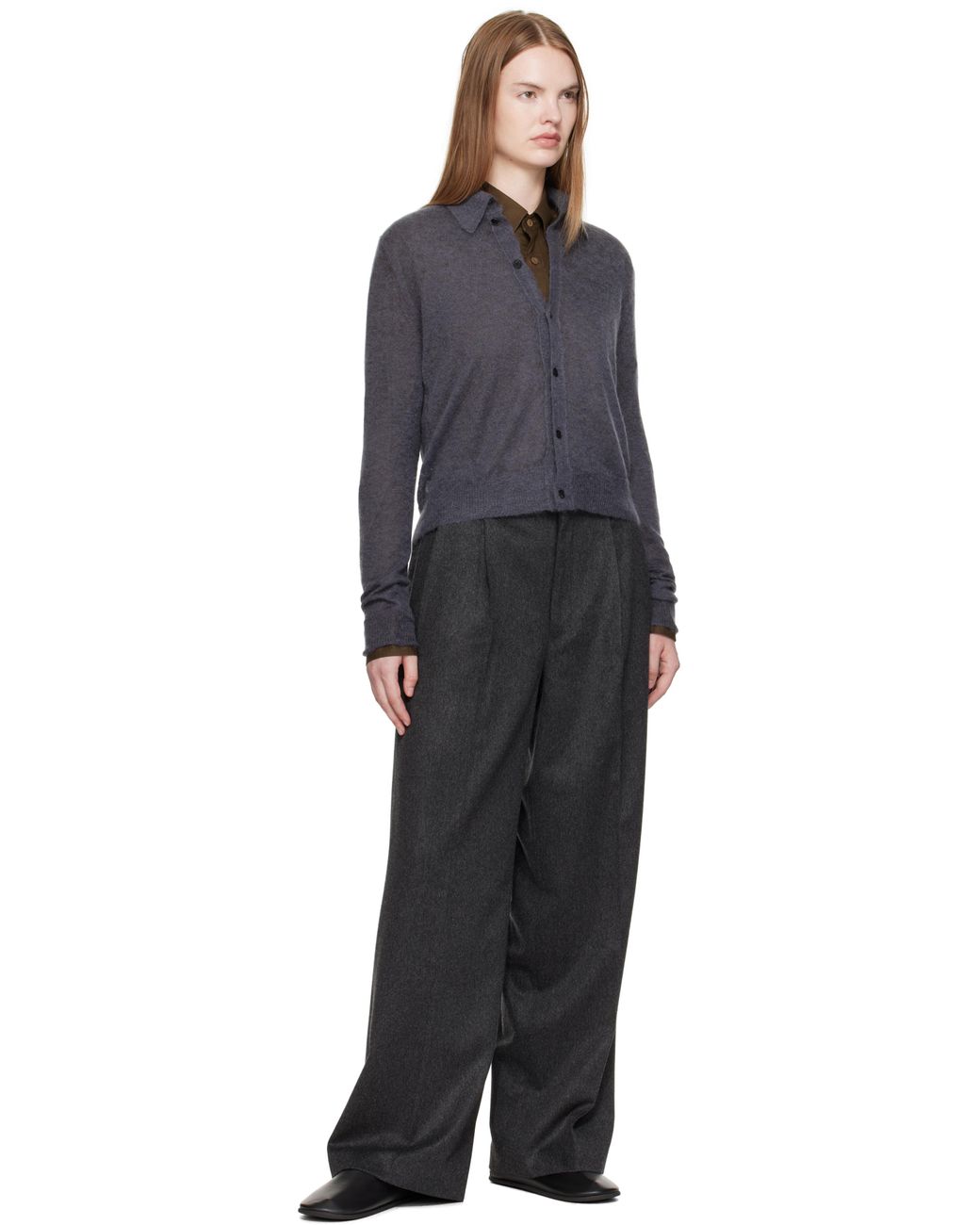 AURALEE Kid Mohair Sheer Knit Shirt Cardigan in Black | Lyst