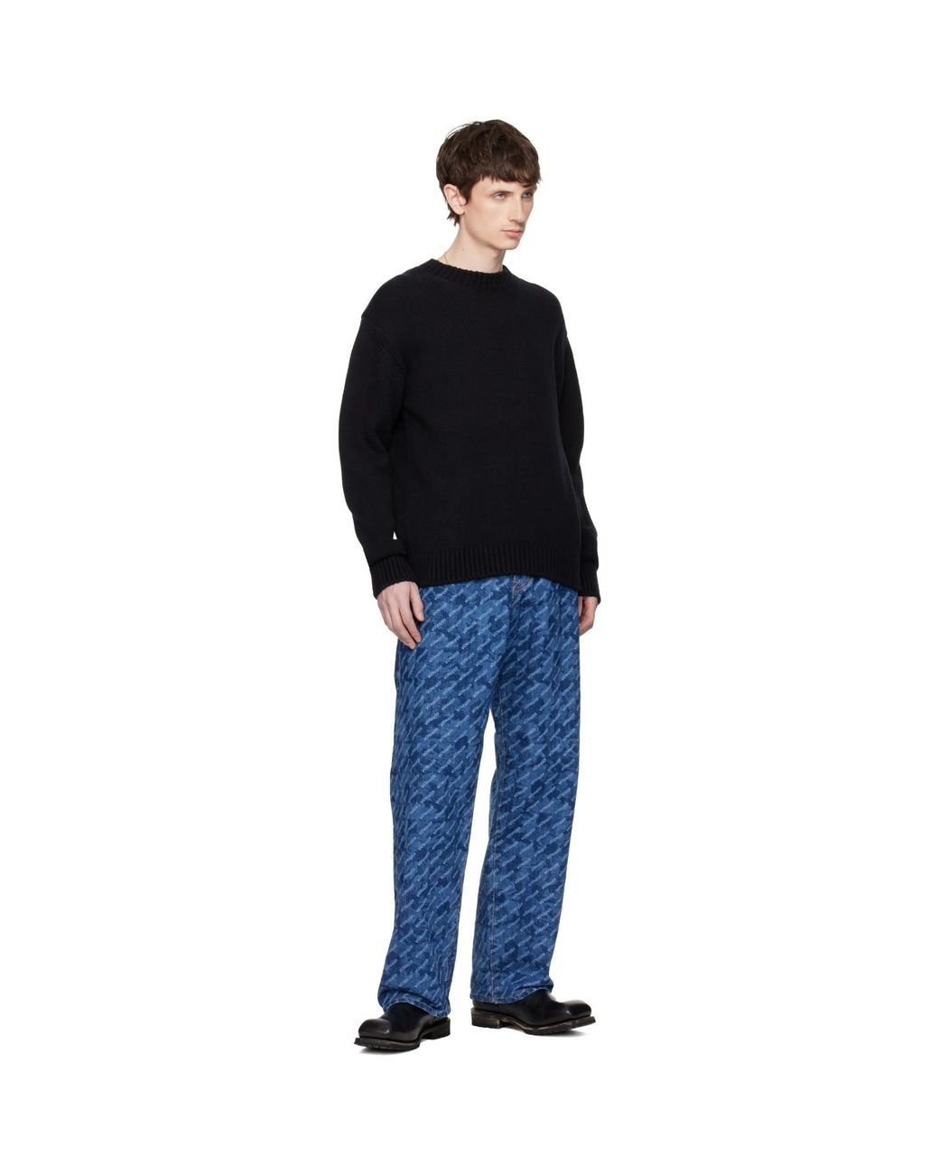 vowels Black Knit Crewneck for men