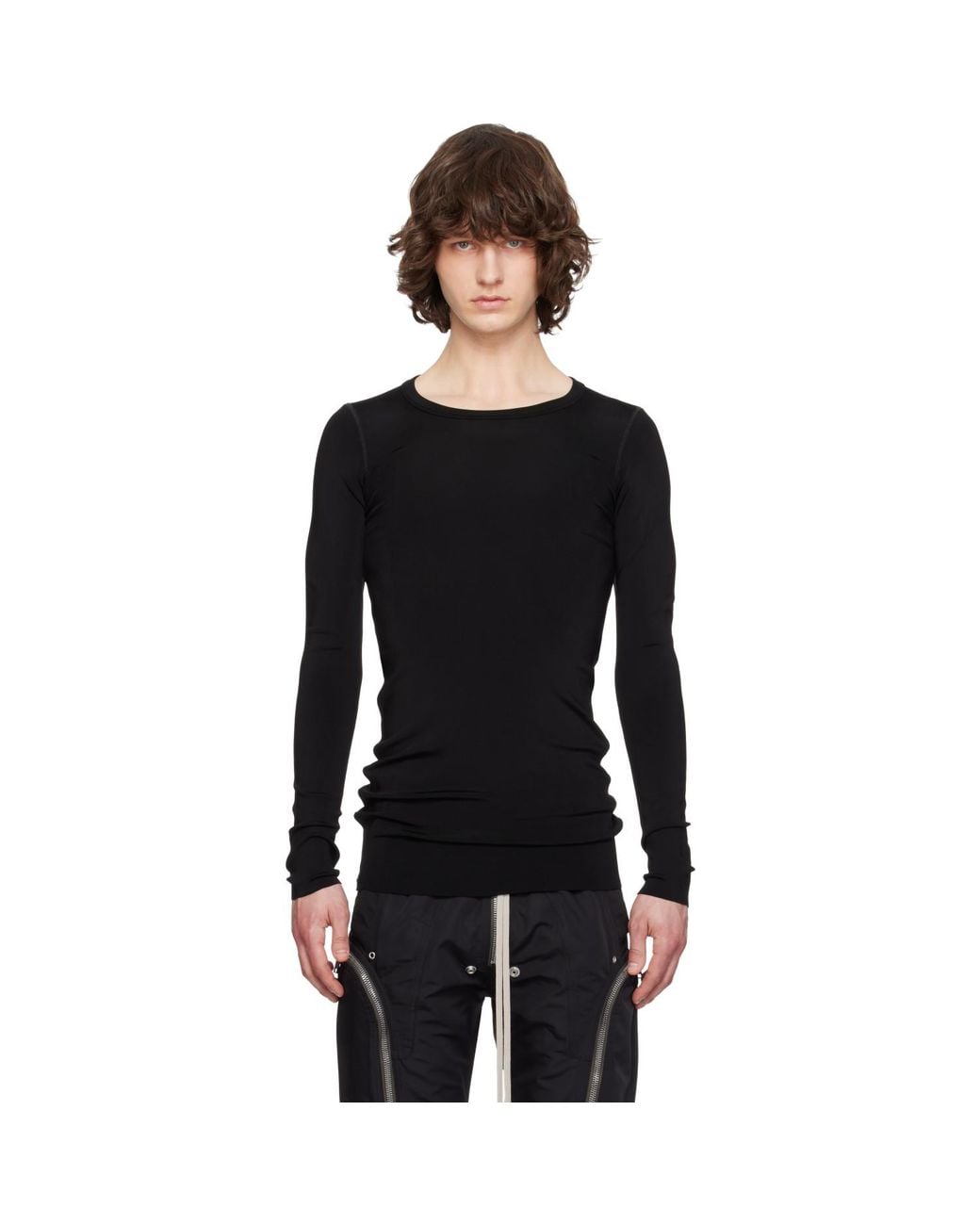 Rick Owens Black Temple Rib Ls T-Shirt for men