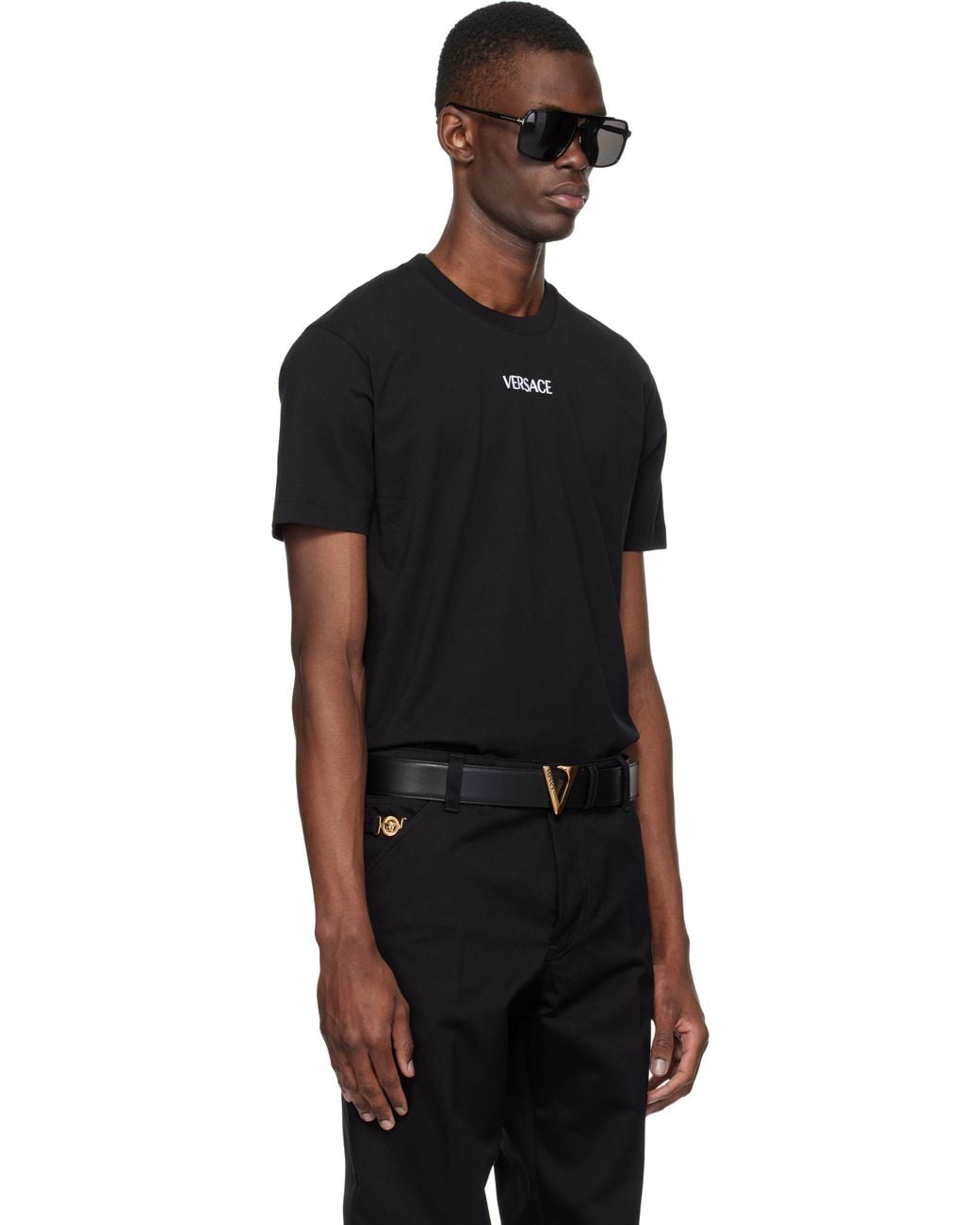 Versace Black Embroidered Cotton-Jersey Slim T-Shirt for men