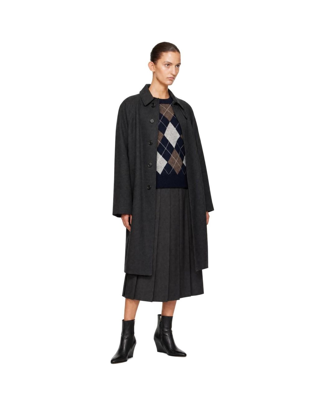 DUNST Black H-Line Wool Mac Coat