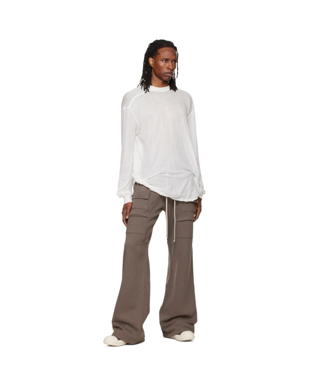 Rick Owens Gray Tower Creatch Wide Drawstring Cargo Pants for men
