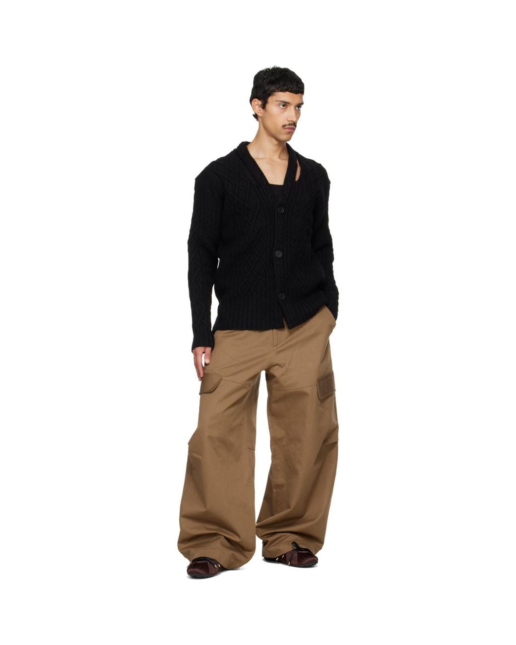 Simone Rocha Black Cable Knit Slash Cardigan for men