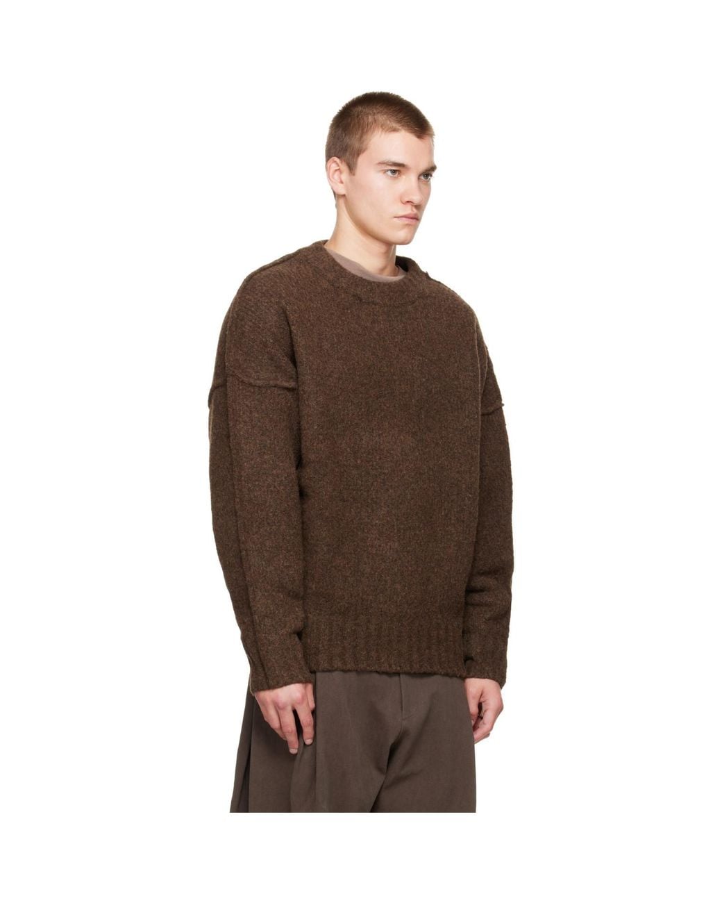 Seventh Brown Wool Knit Crewneck Sweater for men