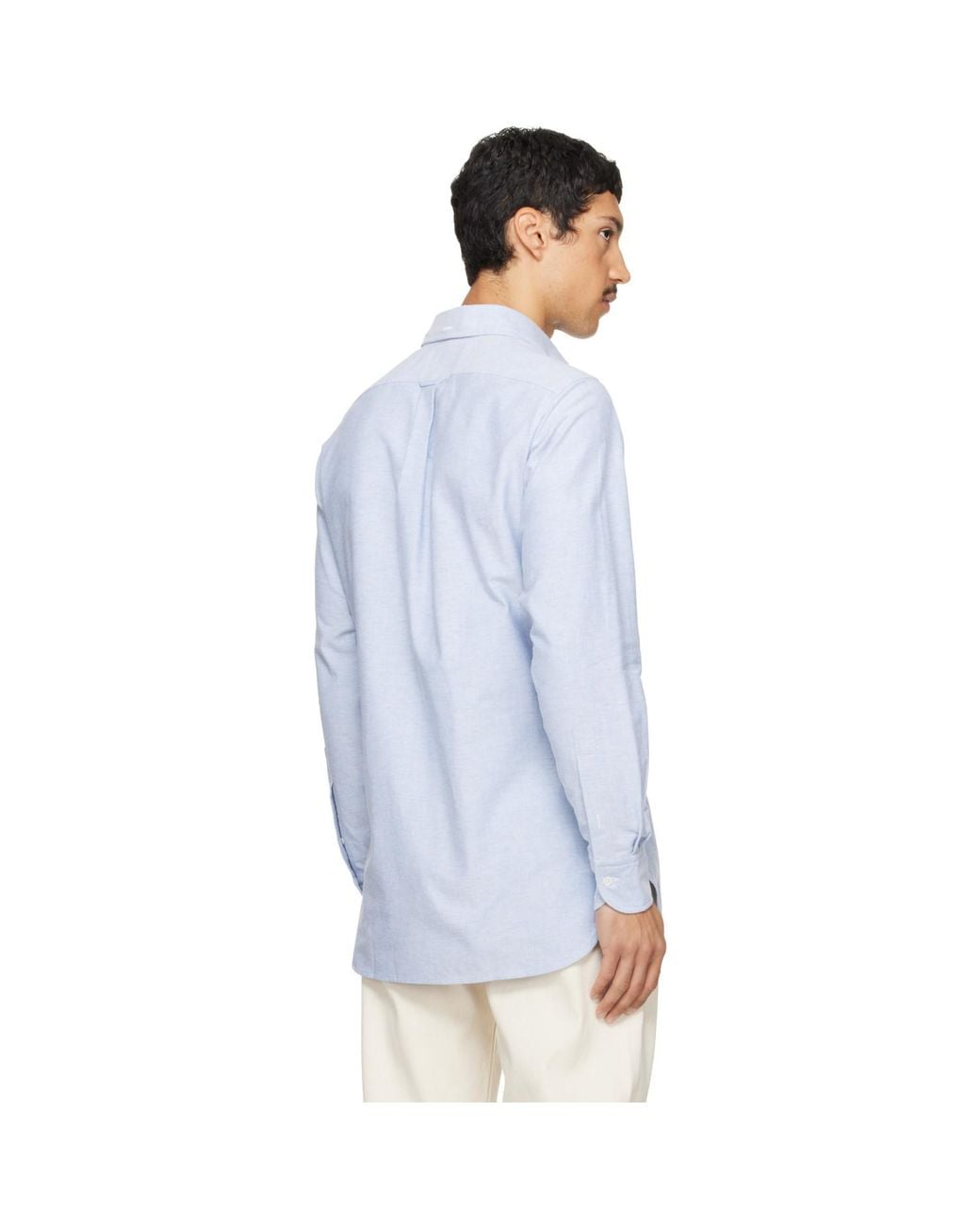 Drake's Blue Cotton Oxford Cloth Button-Down Shirt for men