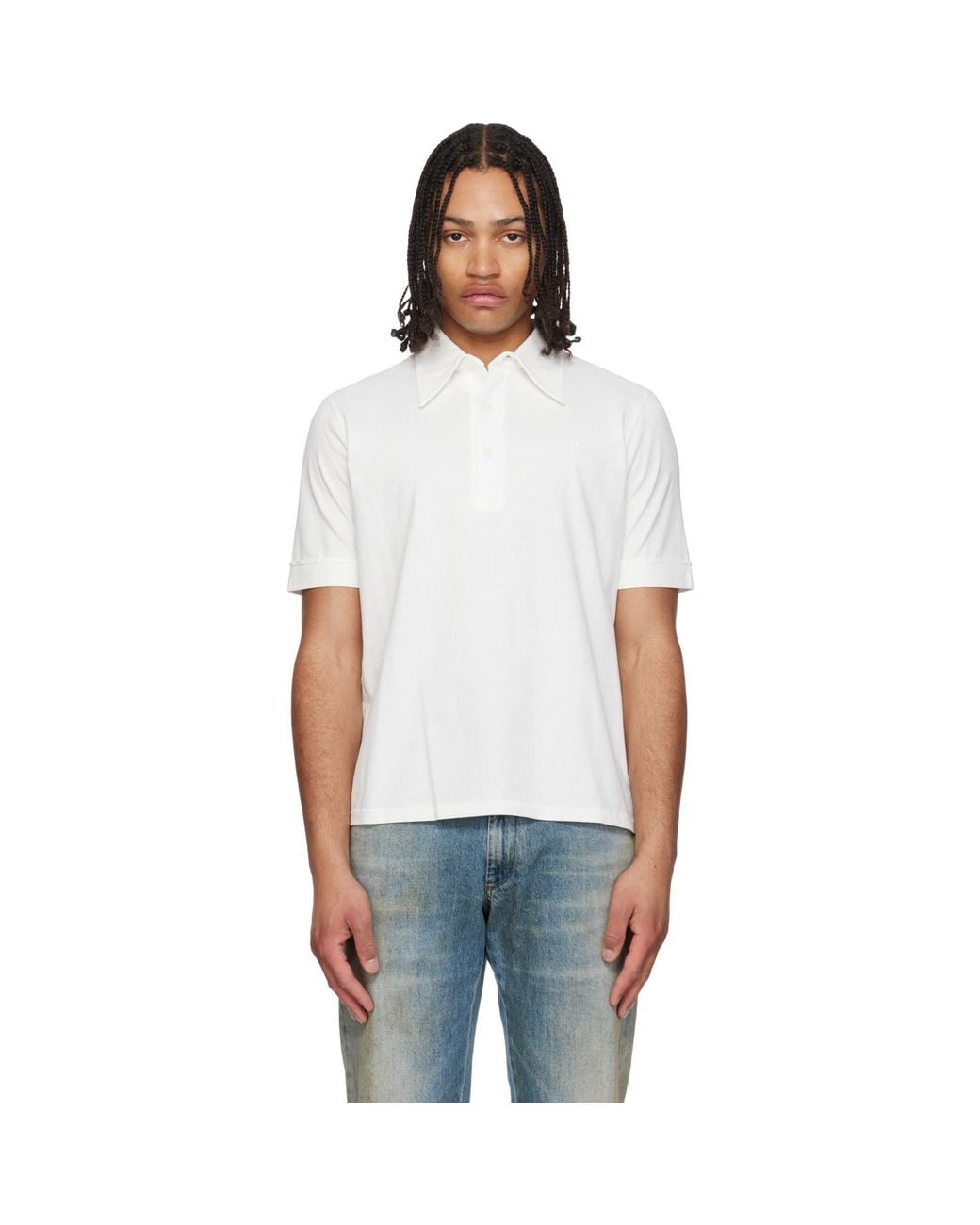 MM6 by Maison Margiela White Off- Embroidered-Logo Polo for men