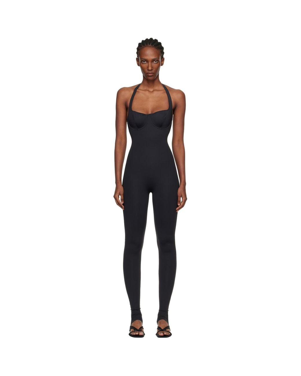 Skims Black Body Halter Stirrup Unitard