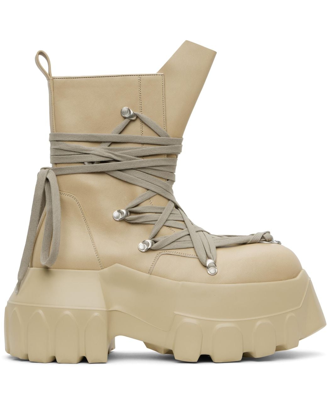 Rick Owens Hollywood Megalace Mega Tractor Boots in Natural for