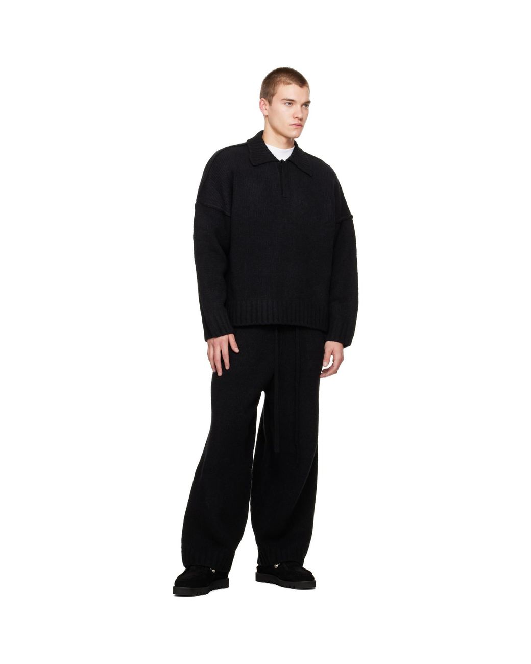 Seventh Black Wool-Knit Polo for men