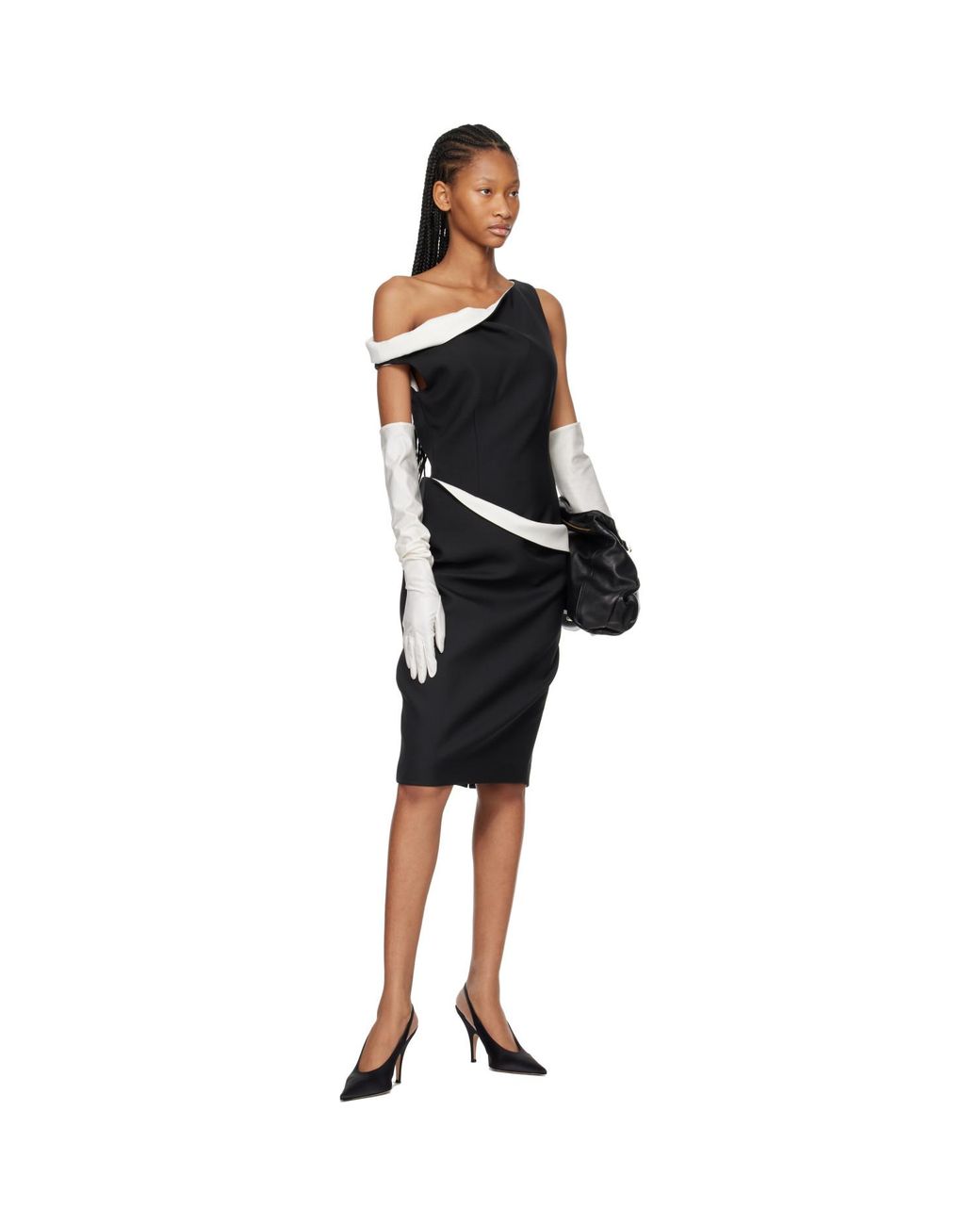 Rohe Black Sculptural Off-Shoulder Midi Dress