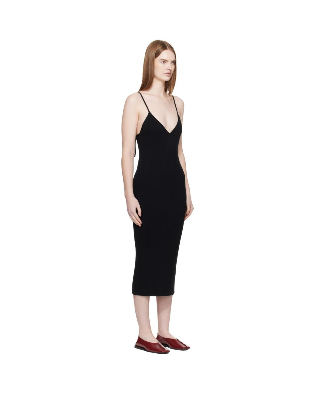 Jil Sander Black Merino Wool Fine Rib Midi Dress