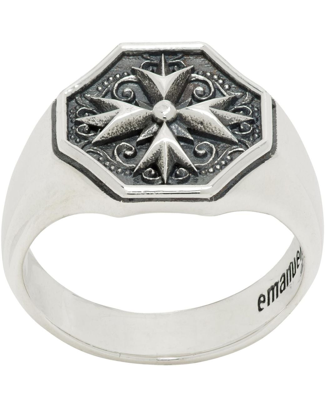 Emanuele Bicocchi Metallic Crest Signet Ring for men