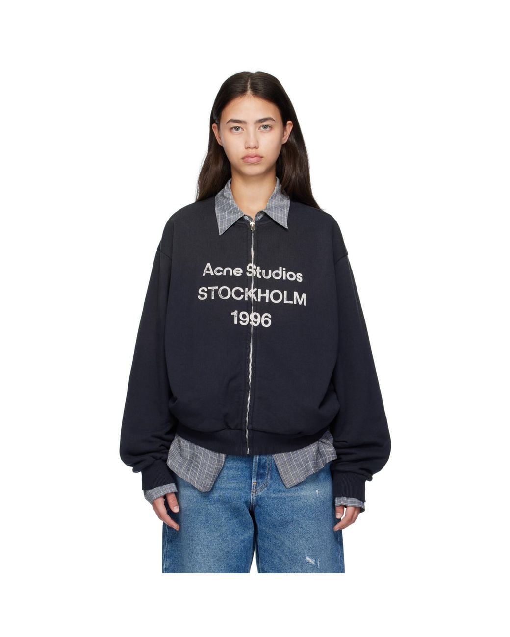 Acne Blue Logo Zip Sweater