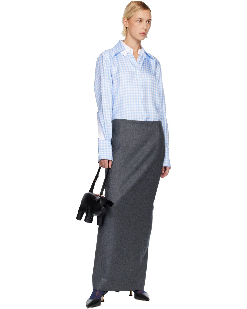 Thom Browne Black Solid Wool Flannel Pencil Maxi Skirt