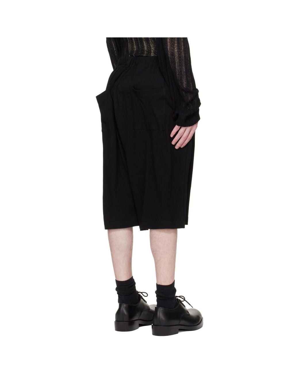 Yohji Yamamoto Black Cotton & Linen Jersey Shorts for men