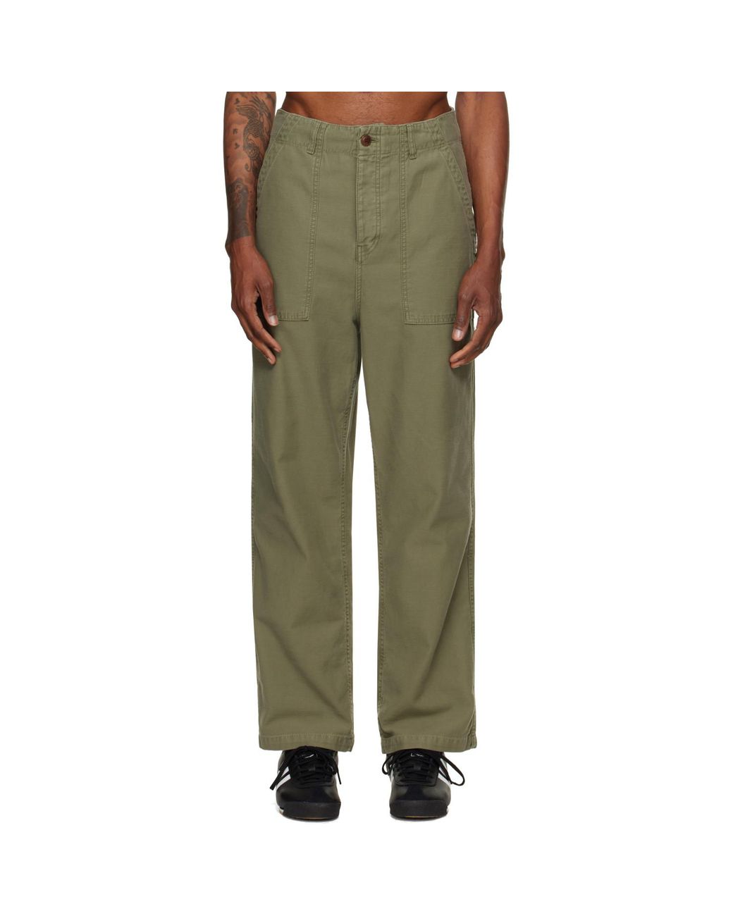 Merz B. Schwanen Green Khaki Sendo01Sc Weave Canvas Fatigue Trousers for men
