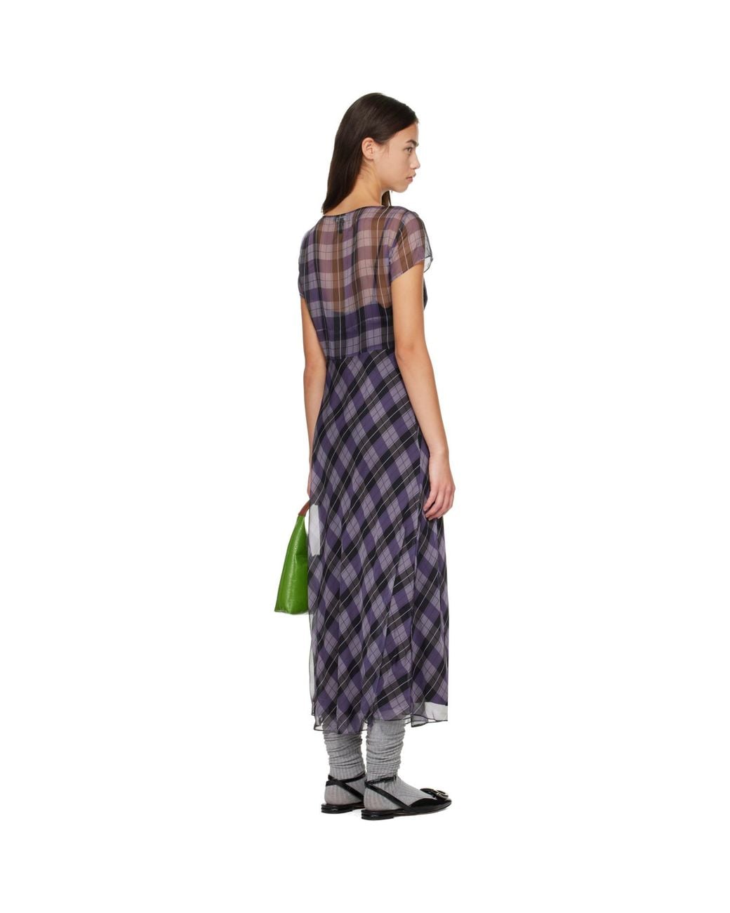 Marc Jacobs Blue Plaid Chiffon Midi Dress