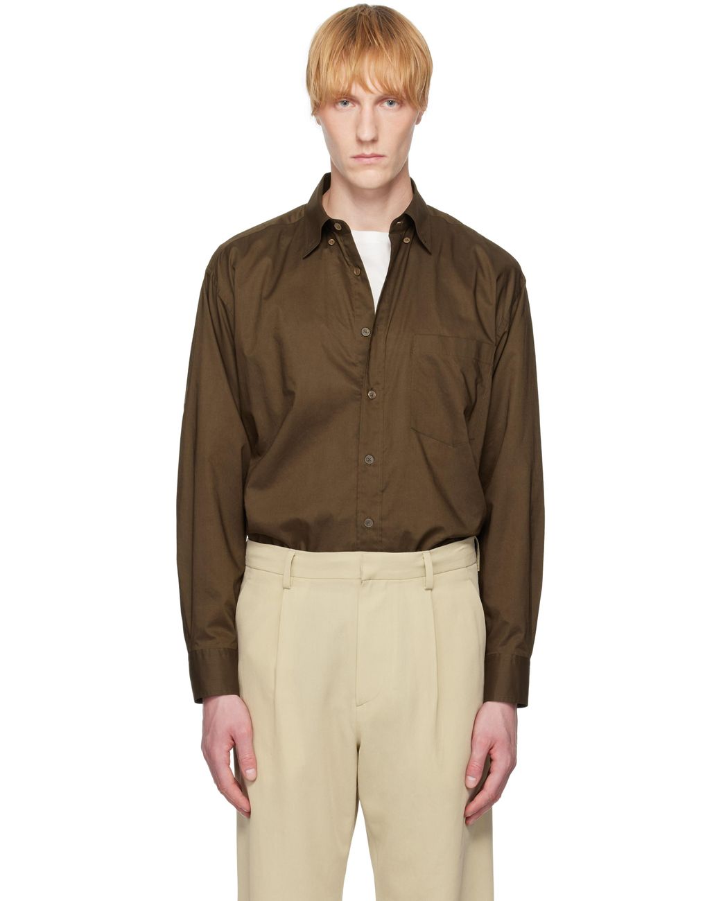 AURALEE Washed Finx Typewriter Button Down Shirt in Brown for Men